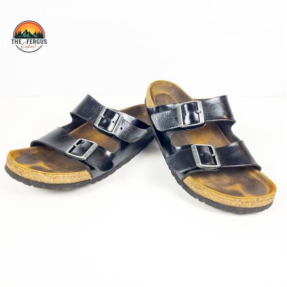 Birkenstock Black Patent Leather Arizona Two Strap Sandals Shoe Womens 9.5 UK 40 - Picture 10 of 16
